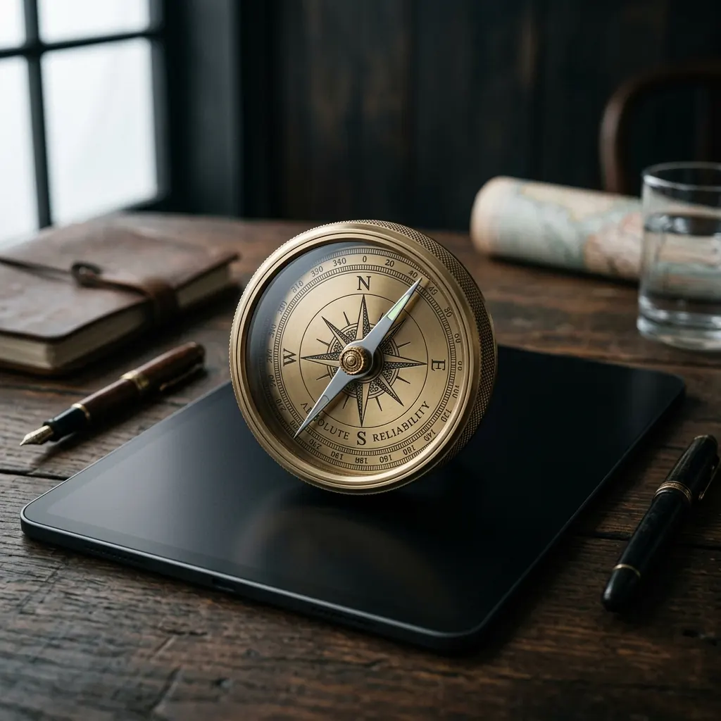 Analog Compass on Dark Tablet