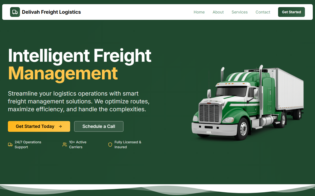 Freight website homepage — screenshot from the original project